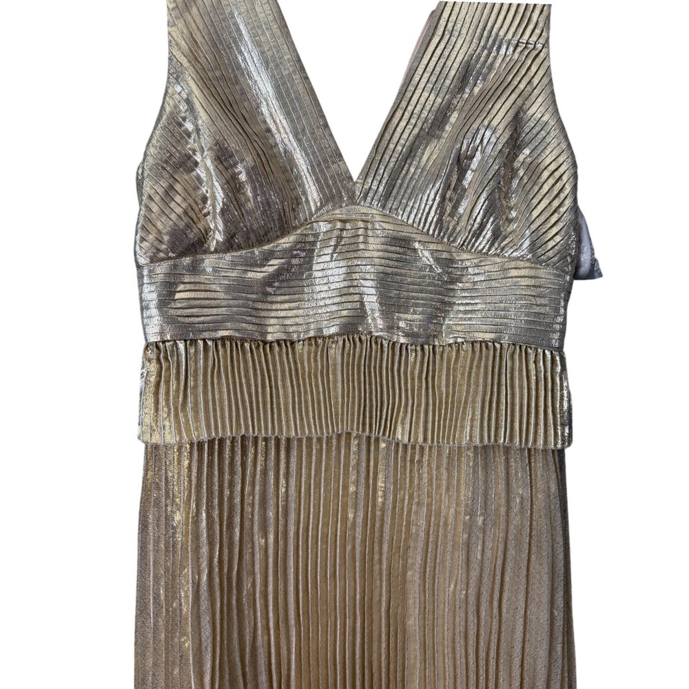Self-Portrait Gold Metallic Pleated Maxi Gown NWT 8 Wedding Guest Formal Dress - Picture 5 of 9